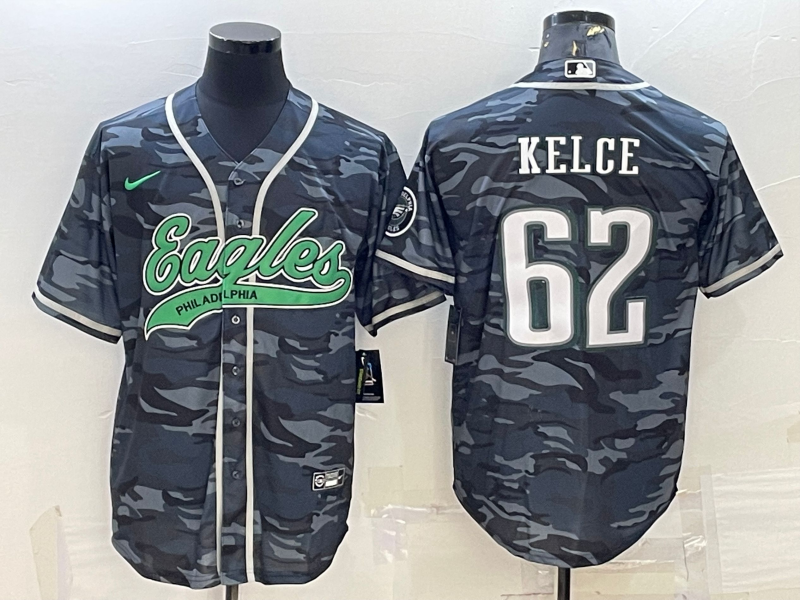 Men's Philadelphia Eagles Jason Kelce #62 Grey Camouflage Jersey Joint Edition